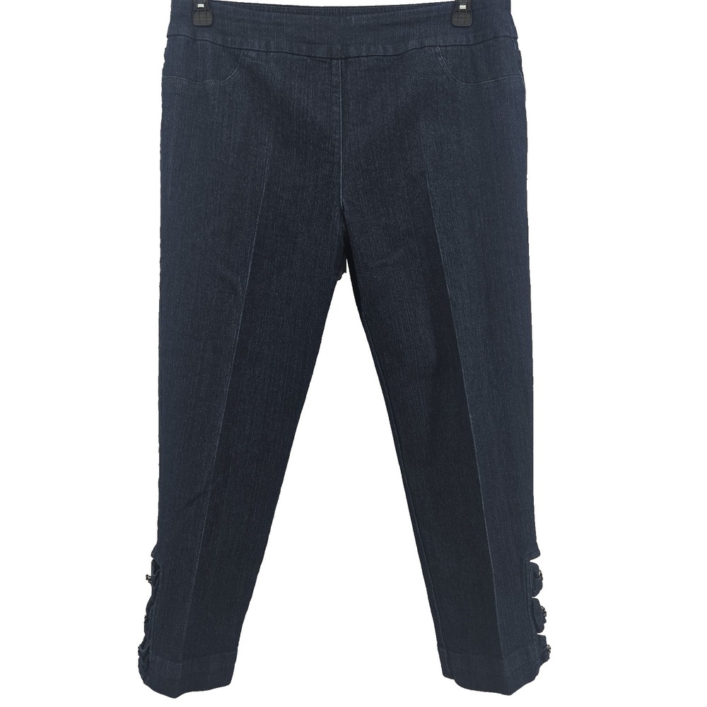 Soft Surroundings Women's Large Pull-on Crop Embellished Stretch Denim Pants